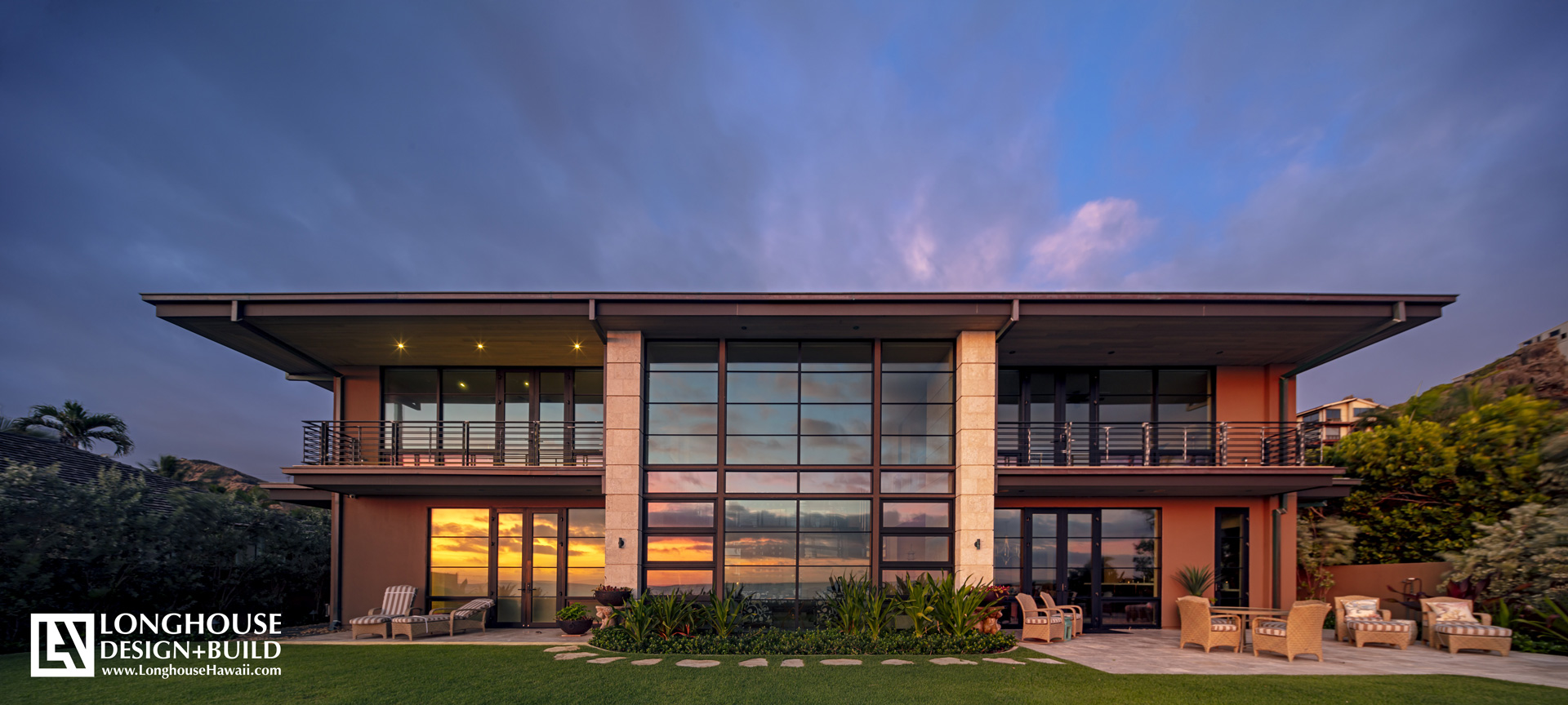  Hawaiian Sunrise Lanikai Ocean Front Island Resort Style Home with contemporary metal window and door frames Jeff Long LonghouseHawaii Hawaii Architect